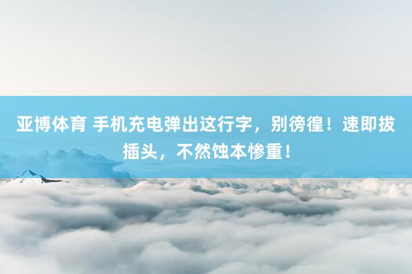 亚博体育 手机充电弹出这行字，别徬徨！速即拔插头，不然蚀本惨重！