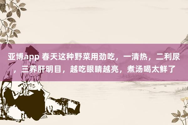 亚博app 春天这种野菜用劲吃，一清热，二利尿，三养肝明目，越吃眼睛越亮，煮汤喝太鲜了