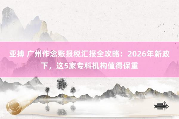 亚搏 广州作念账报税汇报全攻略：2026年新政下，这5家专科机构值得保重
