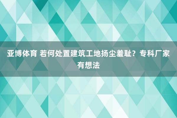 亚博体育 若何处置建筑工地扬尘羞耻？专科厂家有想法